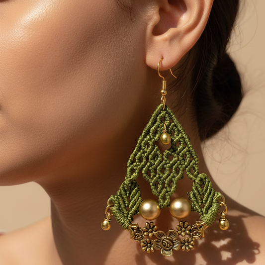 Pushparatna large macrame dangler earrings