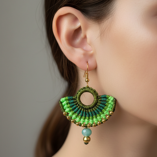 Varna green macrame dangler earrings