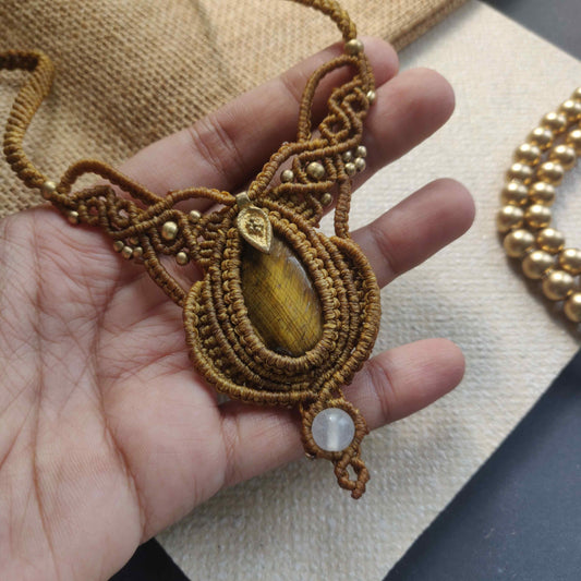 stone necklace tiger eye necklace brown bead necklace delicate jewellery office wear necklace daily wear necklace lightweight