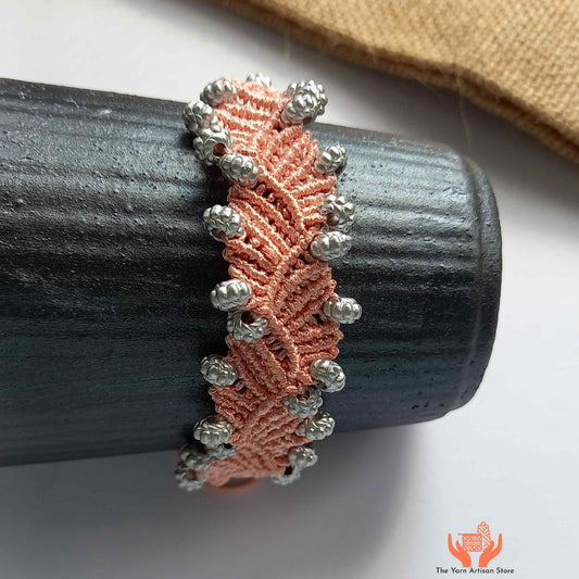 handmade boho bead macrame bracelet in peach