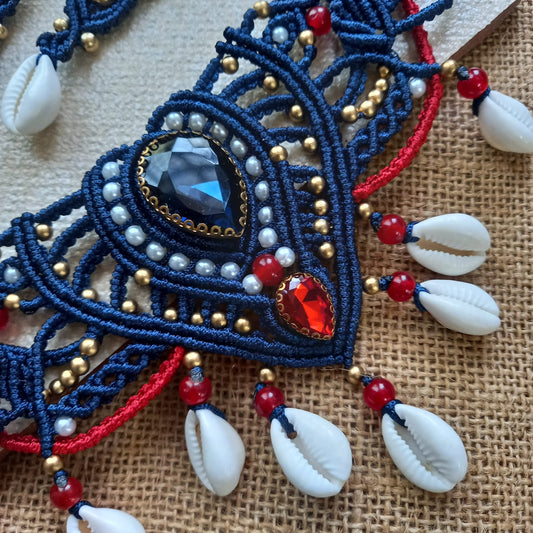 cowrie necklace set stone necklace set hoop earrings cowrie earrings bead necklace bead earrings set blue and red necklace