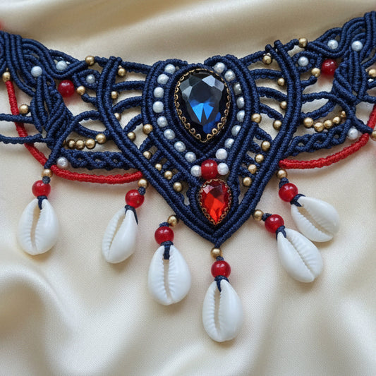 cowrie necklace set stone necklace set hoop earrings cowrie earrings bead necklace bead earrings set blue and red necklace