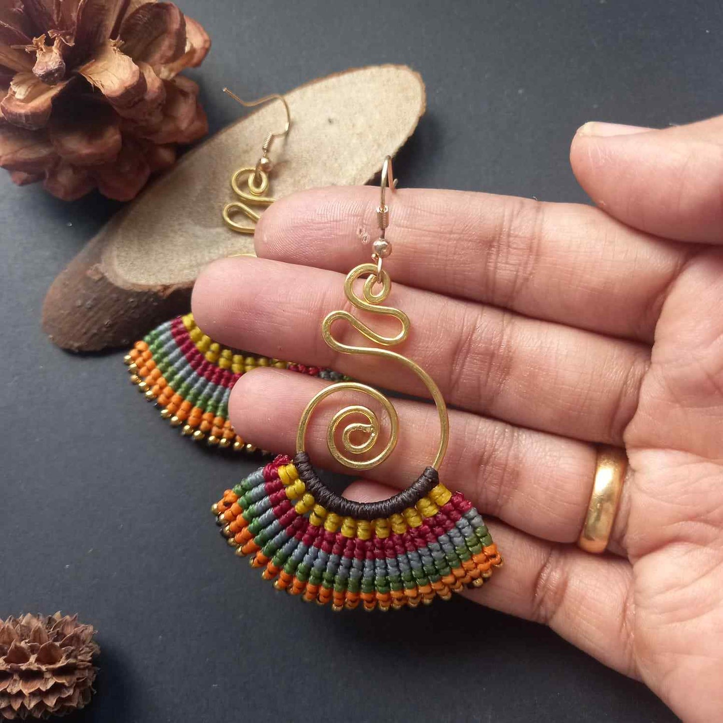black cuff bracelet orange stone bracelet brass bead bracelet multi earrings brass earrings dangler