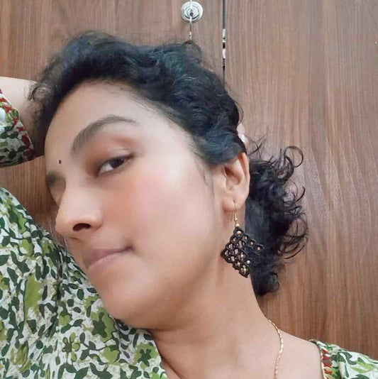 black diamond shaped bead macrame dangler earrings