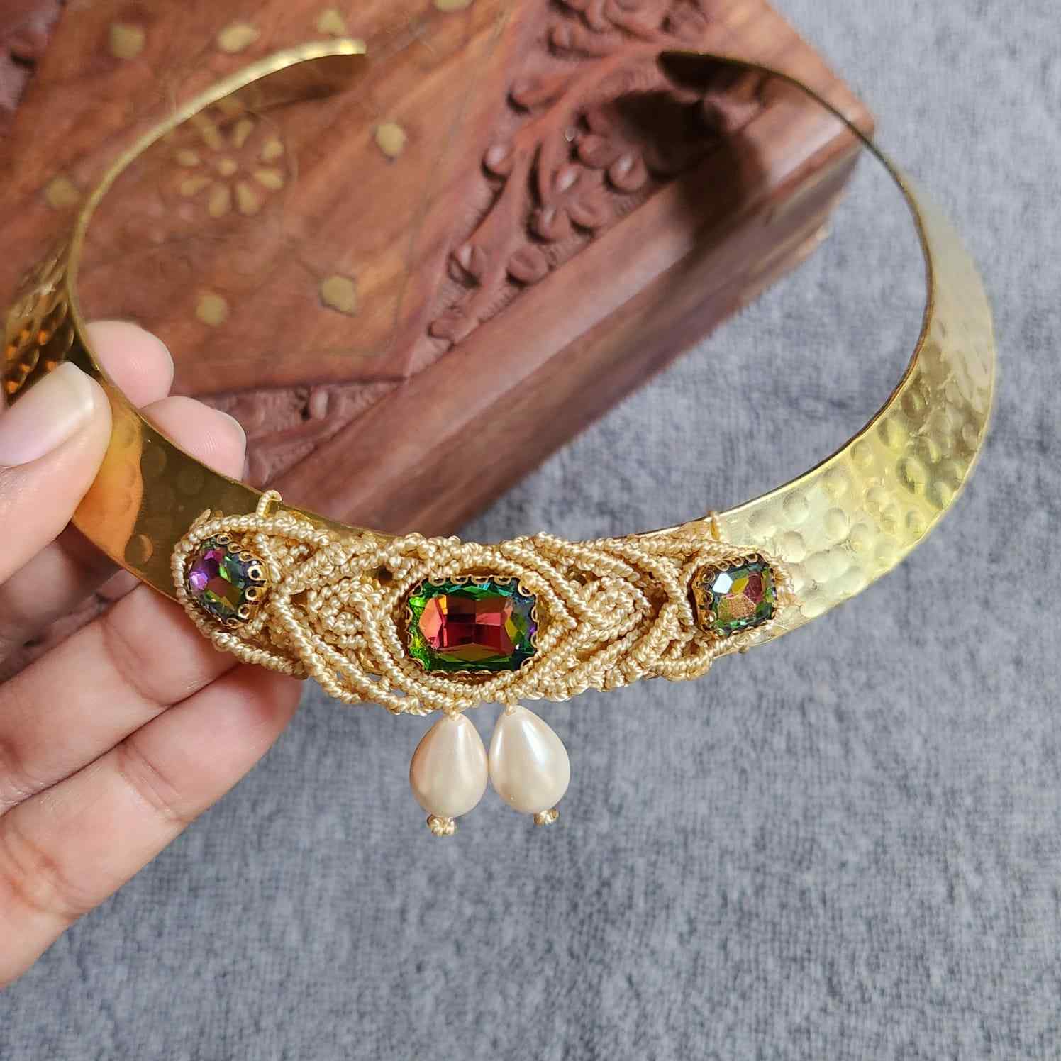brass necklace hasli jewellery stone pearl daily-wear party necklace wedding shaadi sangeet mehendi reception jewellery bride