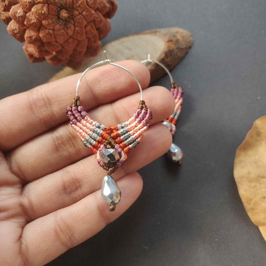 hoop earrings pink earrings hoop mauve earrings macrame earrings bead hoop earrings