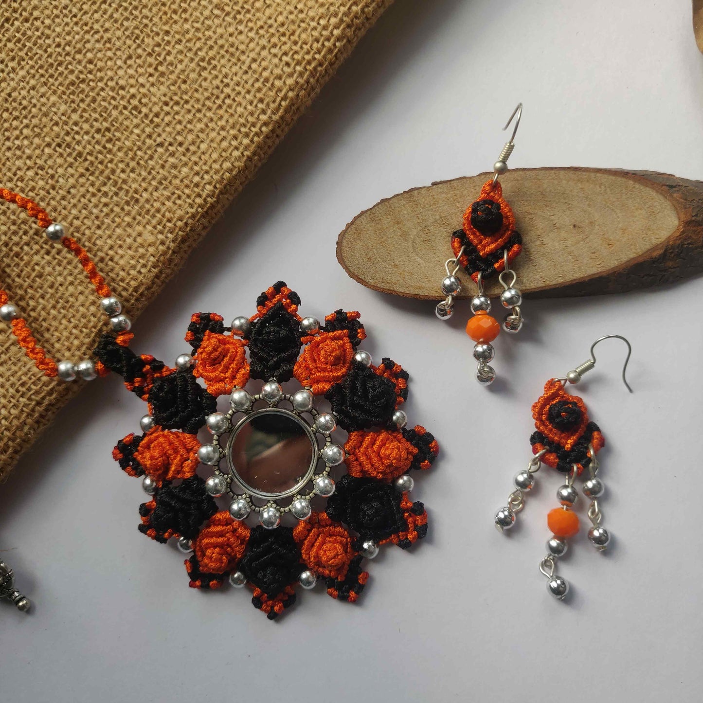 Adarsha mirrorwork macrame necklace set