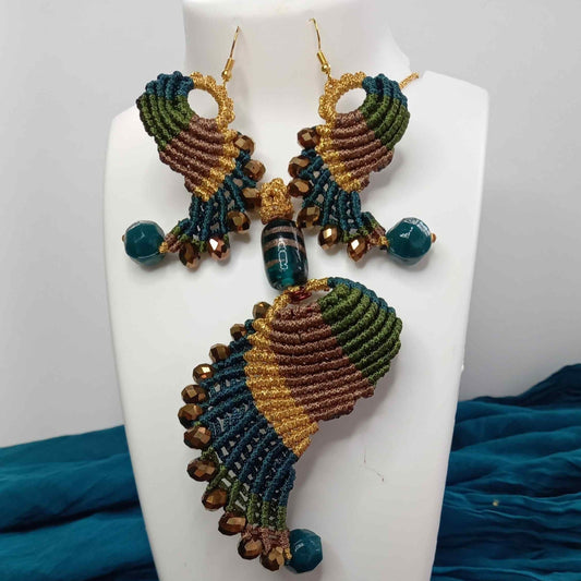teal necklace peacock blue gold green asymmetric necklace bead earrings set graded necklace set