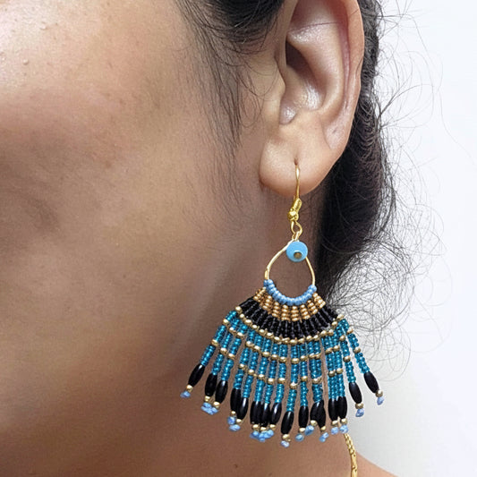 long drop earrings party wear blue bead earrings daily wear earrings