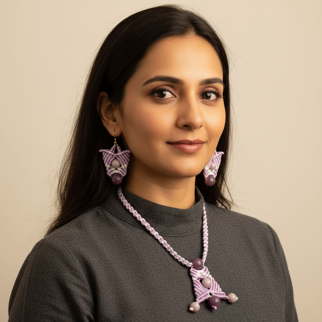 Trisha bead macrame necklace set