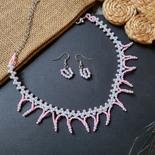 pearl baby pink necklace party office formal wear jewellery colourful floral flower casual daily wear for suits kurtis sarees