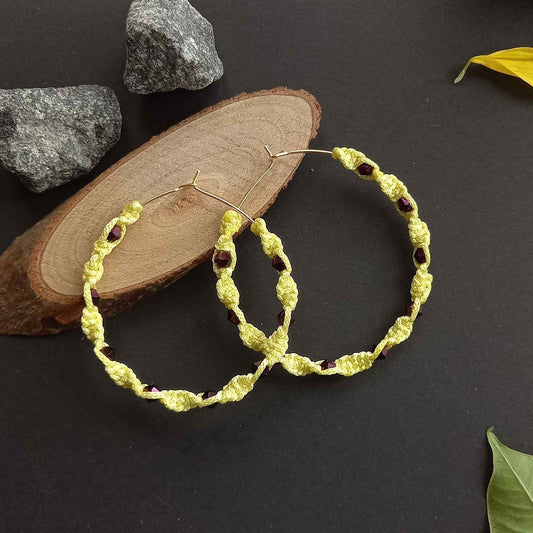 Macrame Hoop Earrings with coloured bicone beads