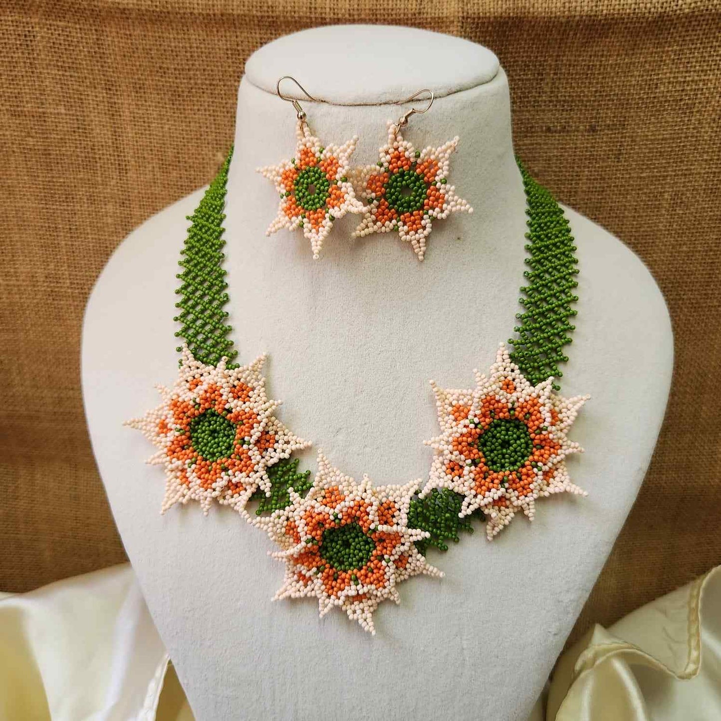 floral necklace bead jewellery short necklace flower motif partywear necklace floral earrings