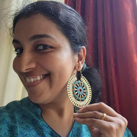 blue gold earrings hoop earrings large earrings party wear jewellery statement earrings hoops