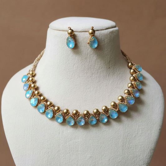 necklace stone jewellery party wedding necklace formal wear macrame necklace set blue gold necklace