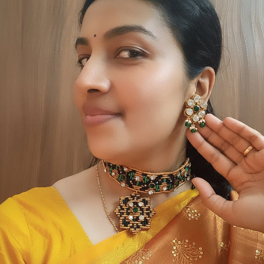macrame choker stone choker necklace stud earrings stone earrings nayanthara necklace set