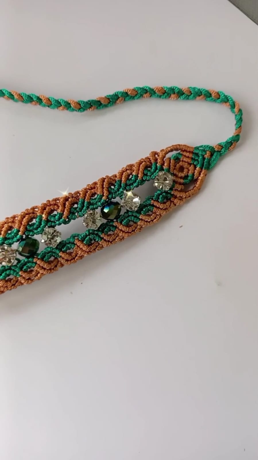 green and white stone macrame choker stud earrings set