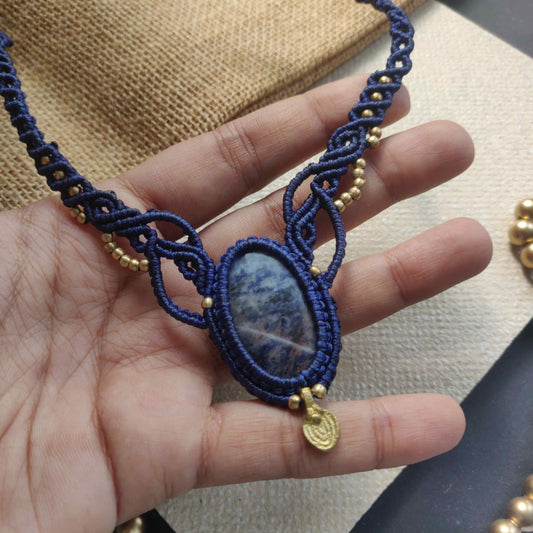 office wear necklace stone necklace bead necklace navy blue necklace lapis blue stone necklace neutral colour necklace