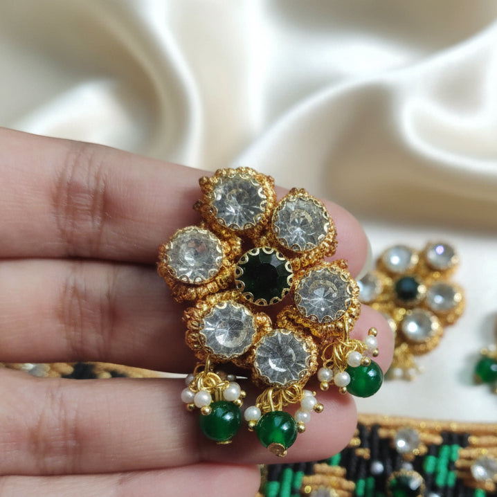 macrame choker stone choker necklace stud earrings stone earrings nayanthara necklace set