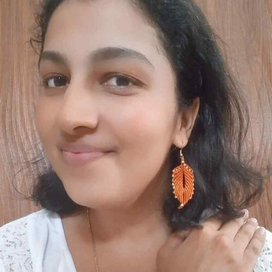 yellow leaf earrings bead macrame earrings brass bead leaf earrings casual earrings