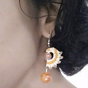 micromacrame bead earrings in cream and orange