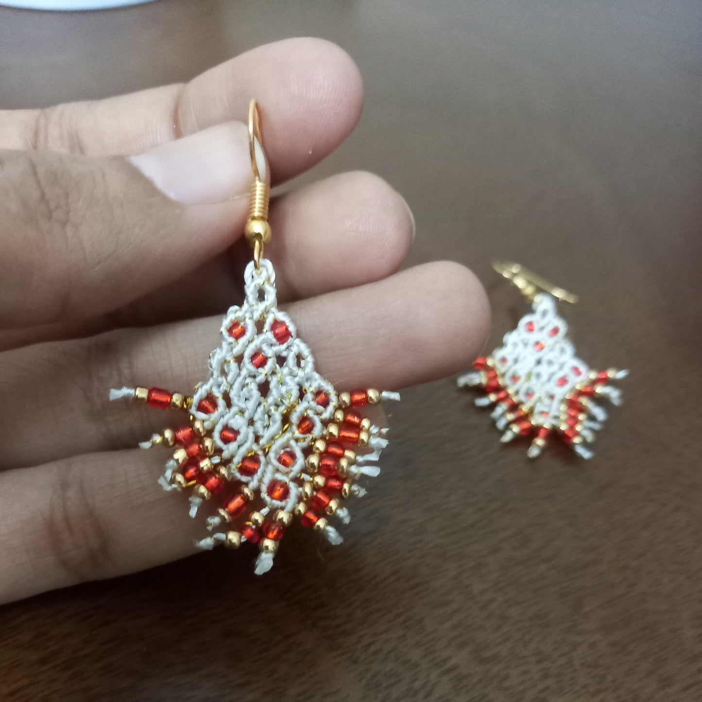 micromacrame dangler earrings with seed beads