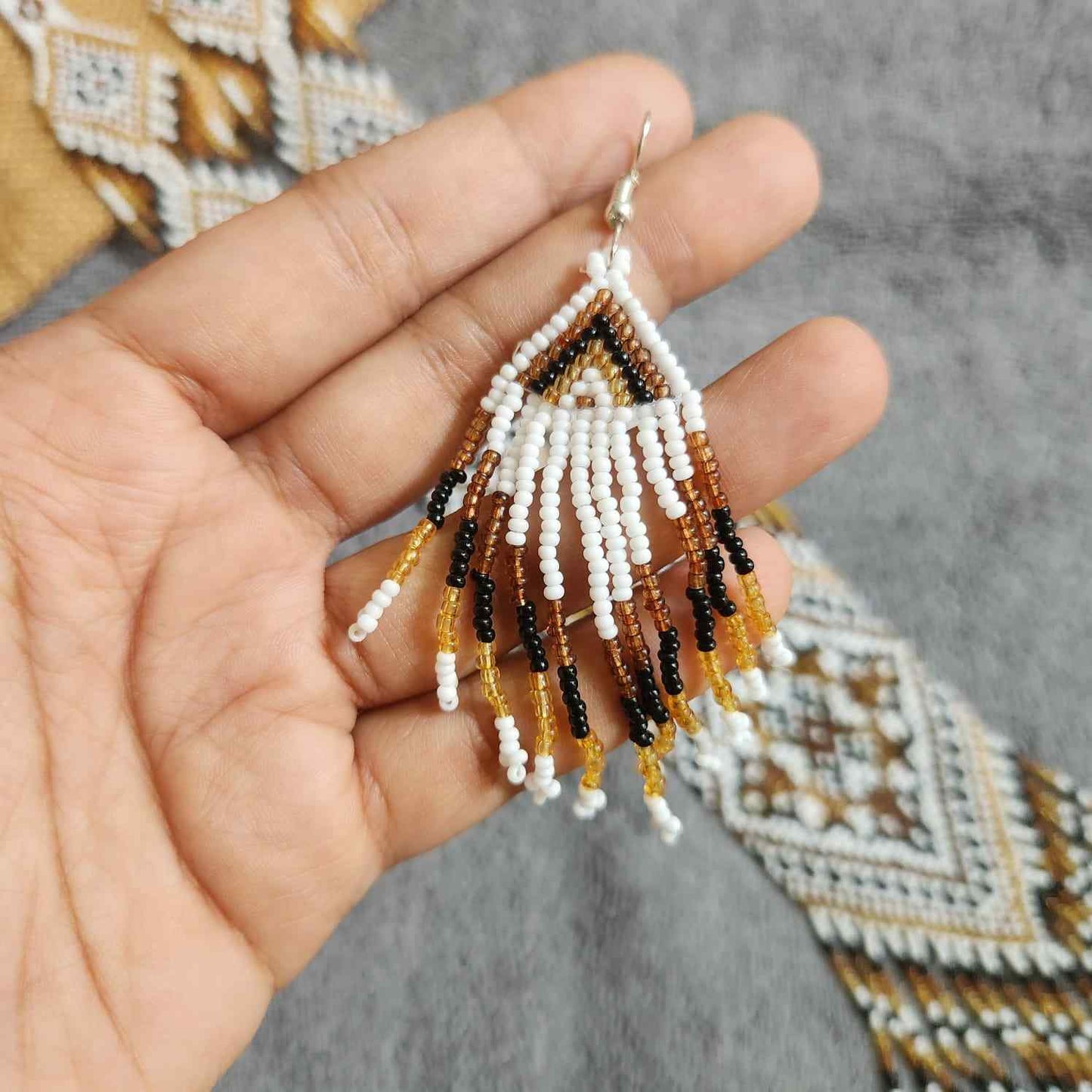 statement bead necklace partywear necklace geometric necklace for sangeet wedding jewellery brown set bead earrings