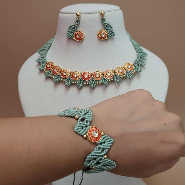 floral jewellery party necklace wedding necklace set bracelet set stud earrings flower leaf design formal wear macrame