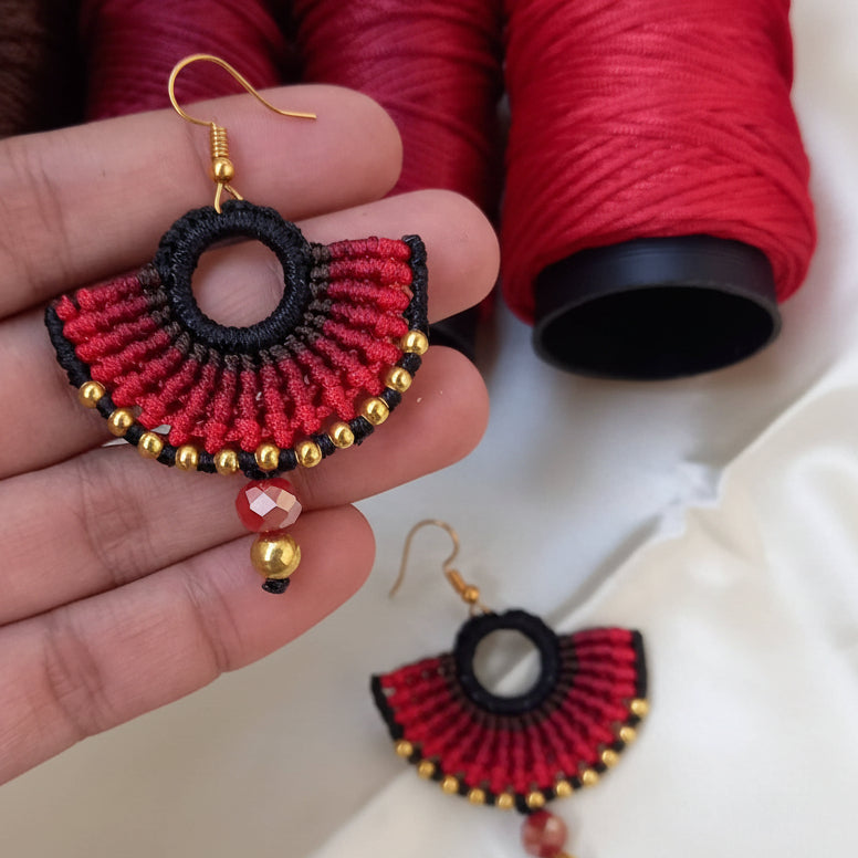 semi-circle macramé bead dangler earrings in different colours