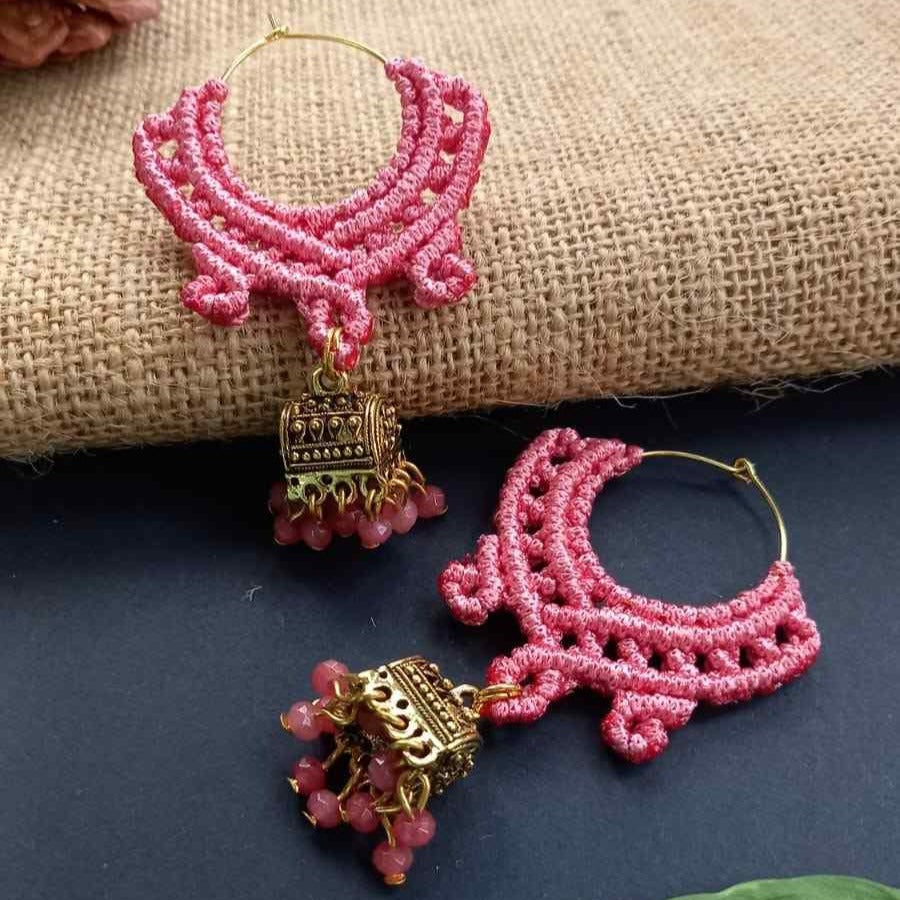 hoop with bead macrame work with jhumki attachment