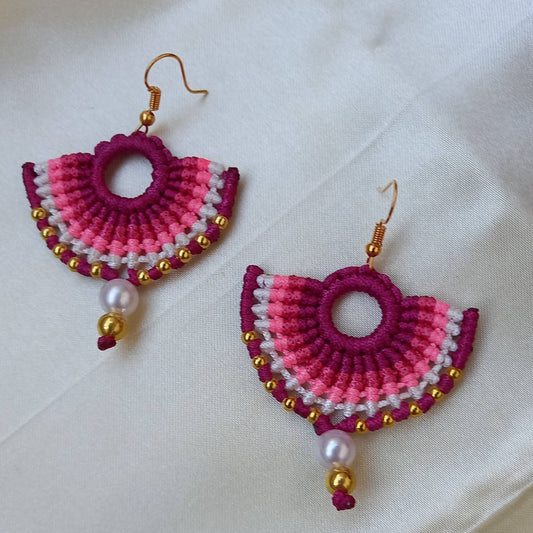 semi-circle macramé bead dangler earrings in different colours