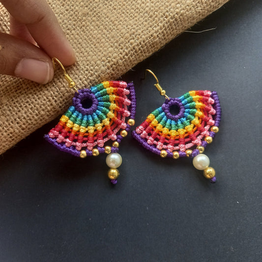 semi-circle macramé bead dangler earrings in different colours