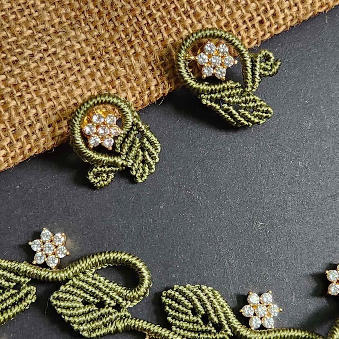 AD jewellery necklace stud earrings party wear formal office green jewellery floral necklace stone necklace set