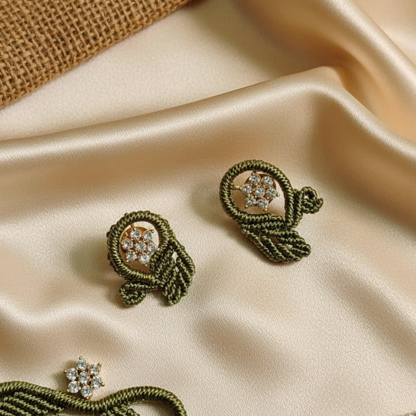 AD jewellery necklace stud earrings party wear formal office green jewellery floral necklace stone necklace set