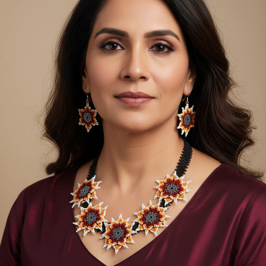 Astrid floral seed bead necklace set