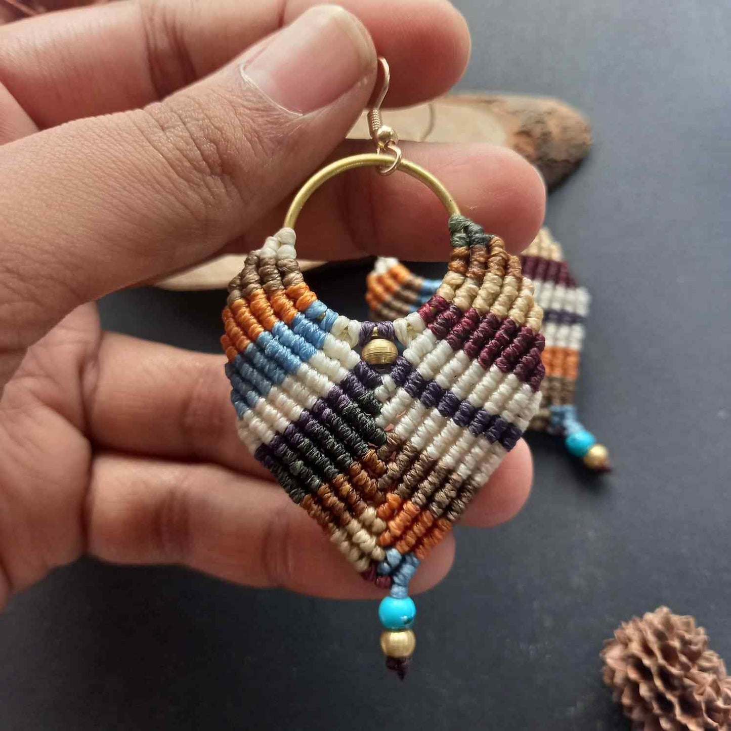 macrame earrings multi coloured earrings long earrings