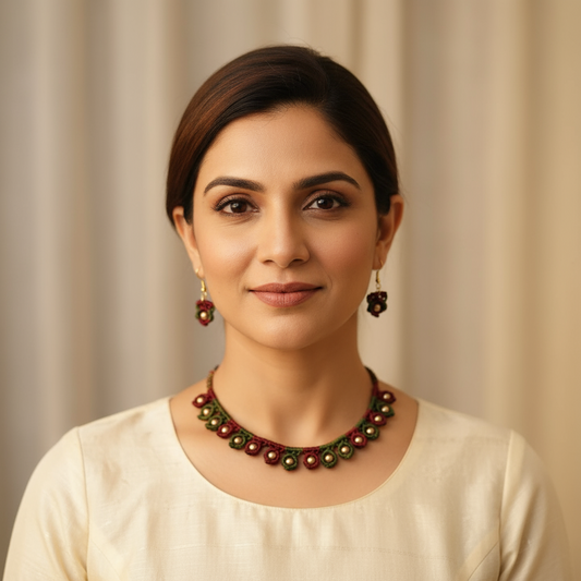 Shree bead macrame necklace set