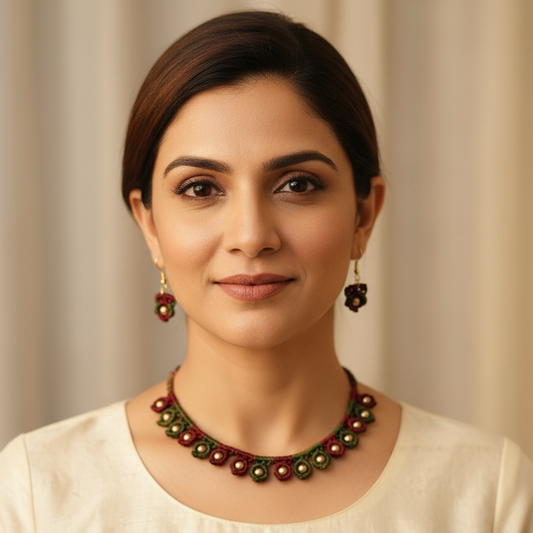 Shree bead macrame necklace set