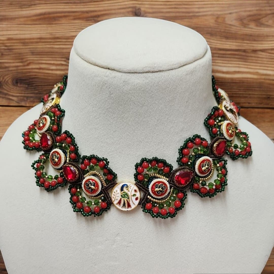 Shikkin meenakari macrame necklace set