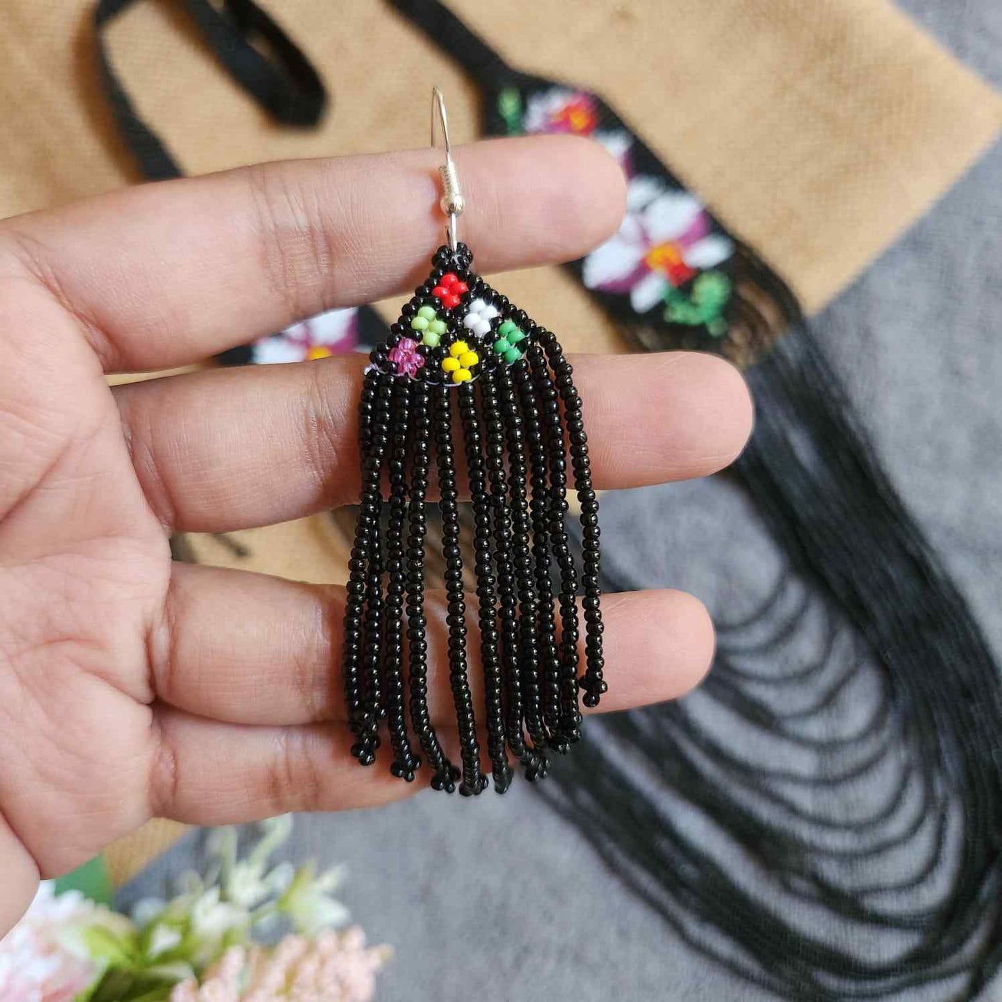 statement bead necklace partywear necklace floral necklace for sangeet wedding jewellery black pink set bead earrings