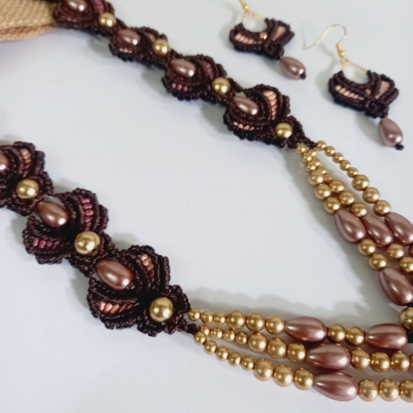 bead necklace floral necklace earrings set pink flower necklace macrame jewellery set necklace set