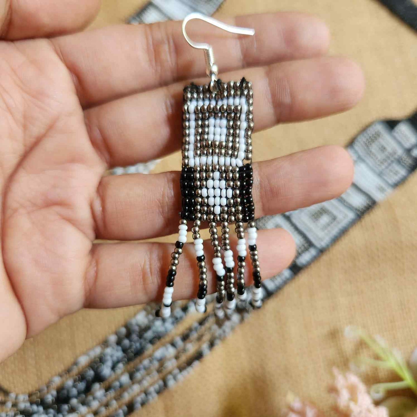 white black geometric necklace formal necklace party necklace function wedding mehendi sangeet gift for her