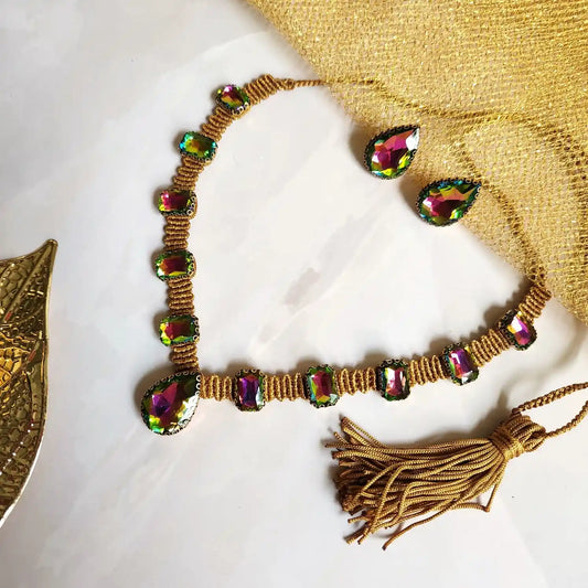 stone necklace gold necklace office wear elegant jewellery set stud earrings multicolour dailywear partywear wedding bridal