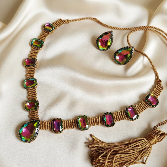 stone necklace gold necklace office wear elegant jewellery set stud earrings multicolour dailywear partywear wedding bridal