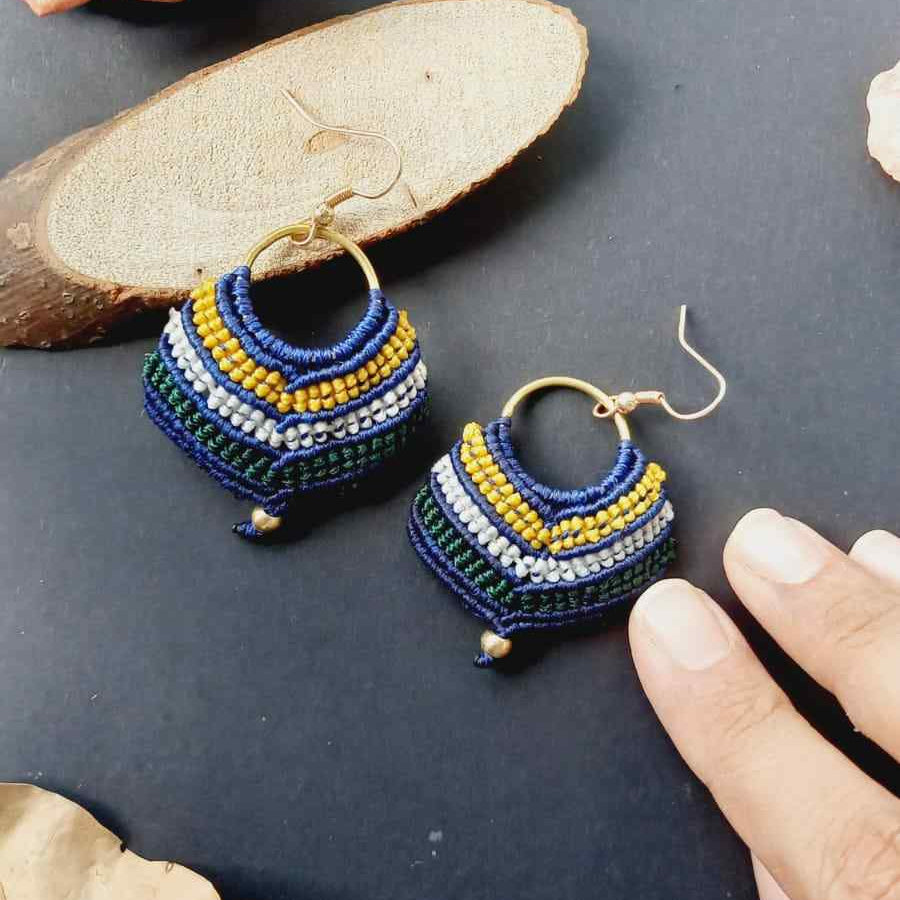 macrame earrings blue earrings gift for her festival gifting birthday gift anniversary gift return gift working woman