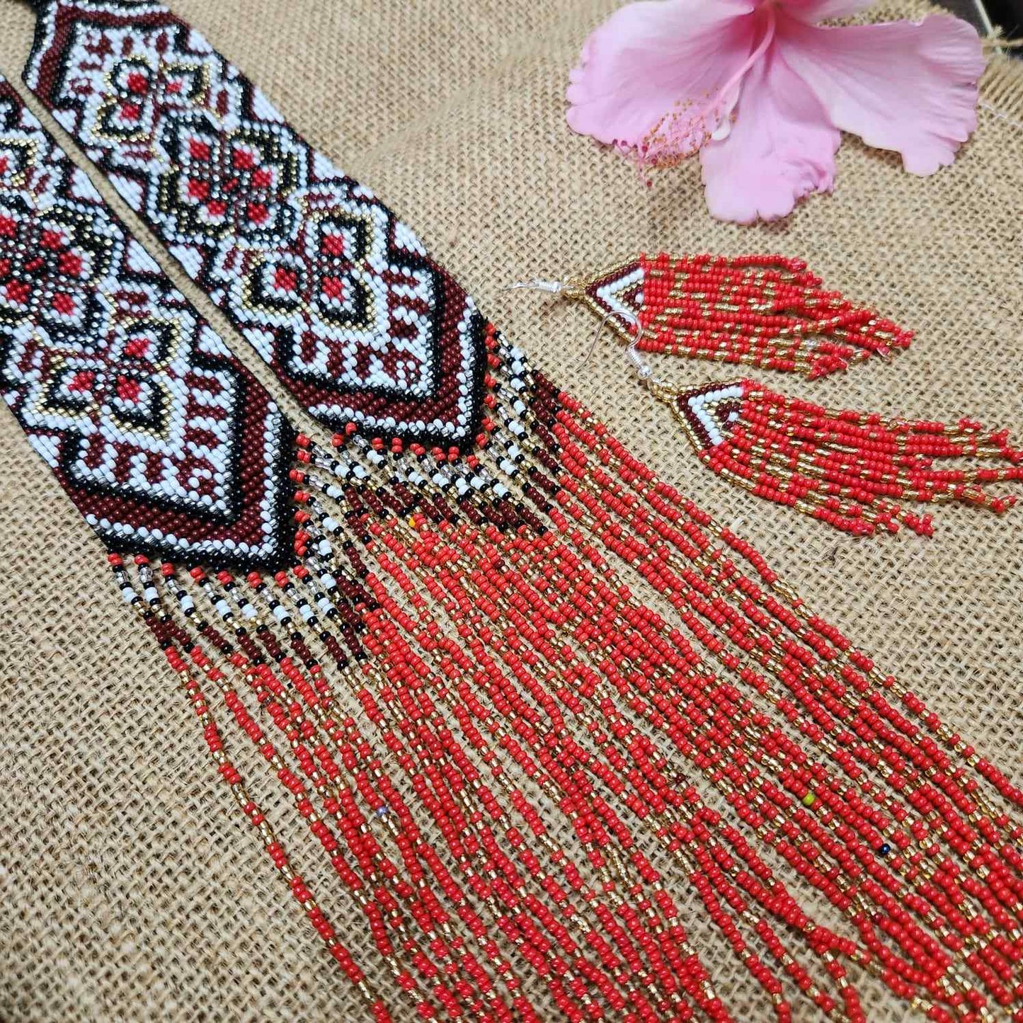 geometric design bead necklace coral red layered necklace dangler party wear occasion wedding mehndi sangeet haldi jewellery