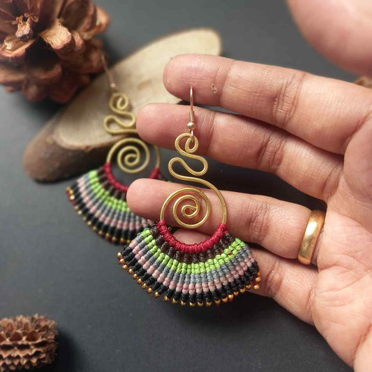 multi coloured earrings dangler earrings macrame earrings