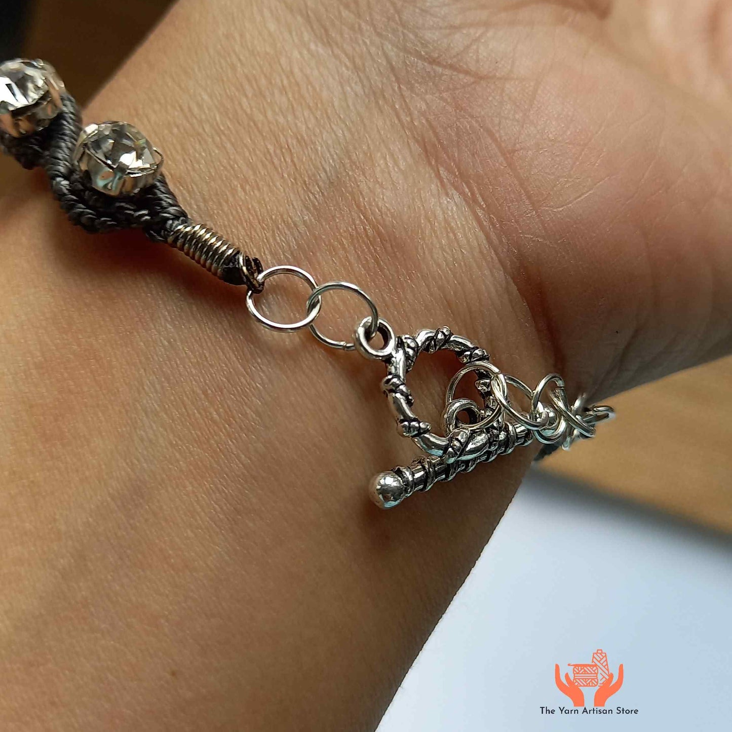 handmade macrame bracelet with white rhine stones