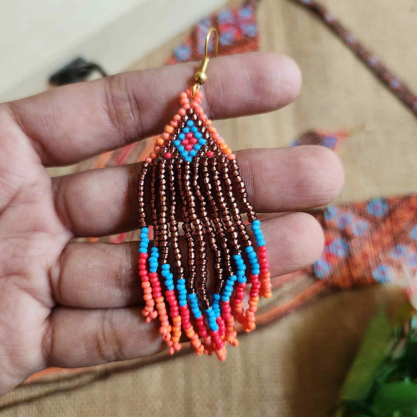 orange brown blue geometric necklace formal necklace party necklace function wedding mehendi sangeet gift for her