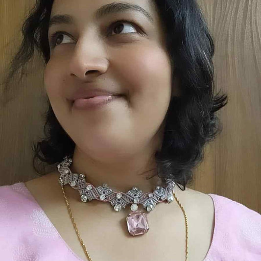 pink blush stone necklace silver necklace cocktail party necklace reception necklace pink necklace diamond necklace handmade